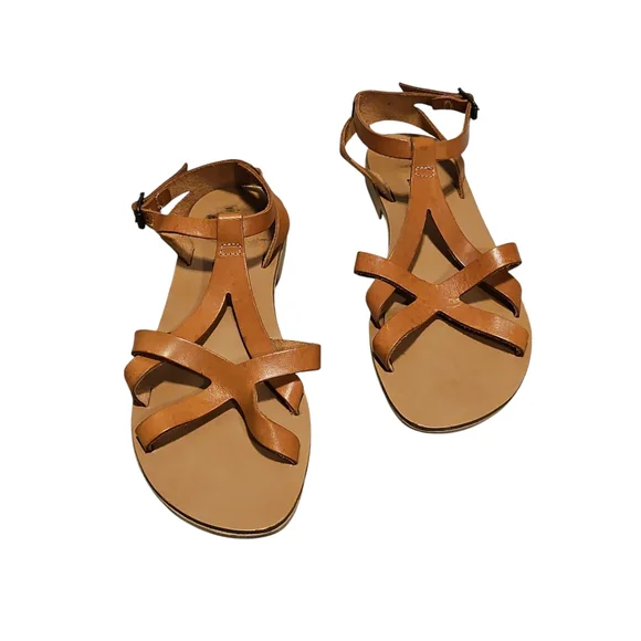 Barbara Barbier Tan Leather Strappy Flat Sandals - Picture 1 of 4